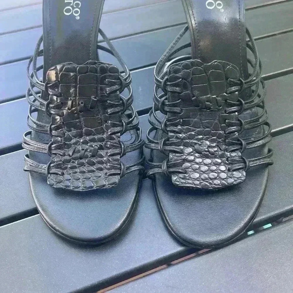 Franco Sarto Black Leather Strappy Boho Wedge Heels Size 8M - Picture 4 of 8